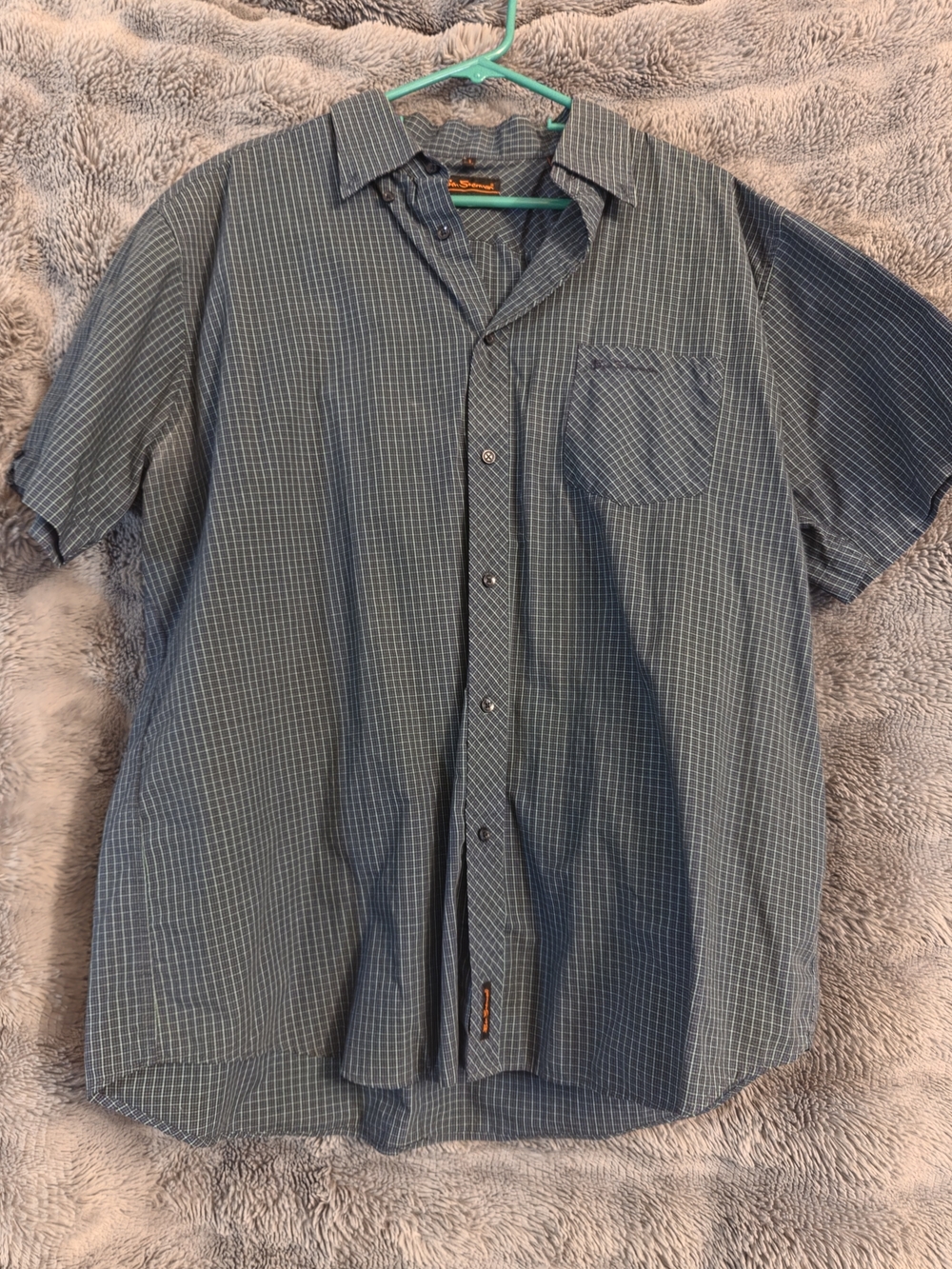 Ben Sherman Short Sleeve Button-Up Shirt – Men’s XXL – Blue Micro Check